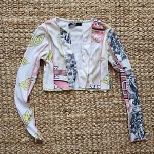 Jaded London Graphic Long Sleeve Crop Top